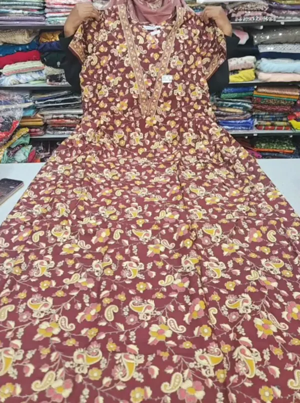 Pure Jaipur Cotton V-Neck Frock Maxi Nighty | NT3563